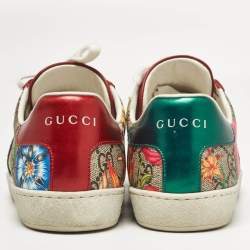 Gucci Beige/Brown GG Supreme Canvas Floral Print Ace Sneakers Size 35.5