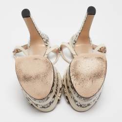 Gucci Cream/Brown Leather and Watersnake Angel Platform Sandals Size 38