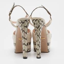 Gucci Cream/Brown Leather and Watersnake Angel Platform Sandals Size 38
