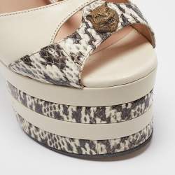 Gucci Cream/Brown Leather and Watersnake Angel Platform Sandals Size 38