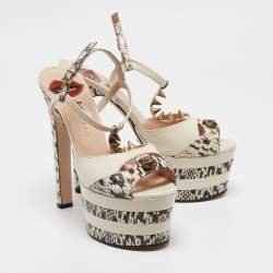 Gucci Cream/Brown Leather and Watersnake Angel Platform Sandals Size 38