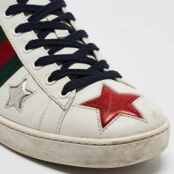 Pre Owned Gucci White Leather Star Ace Sneakers Size 38
