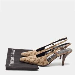 Pre Owned Gucci Beige/Brown GG Canvas Slingback Pumps Size 36.5