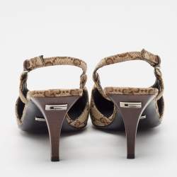 Pre Owned Gucci Beige/Brown GG Canvas Slingback Pumps Size 36.5
