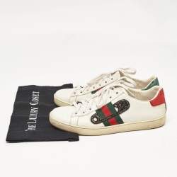 Gucci White Leather Snakeskin Embossed Leather Ace Low Top Sneakers Size 39