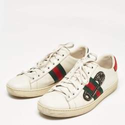 Gucci White Leather Snakeskin Embossed Leather Ace Low Top Sneakers Size 39