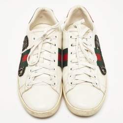 Gucci White Leather Snakeskin Embossed Leather Ace Low Top Sneakers Size 39