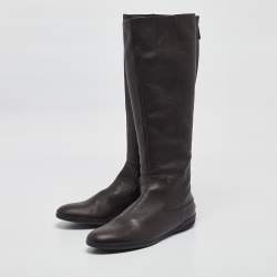 Pre Owned Gucci Brown Leather Knee Length Boots Size 40