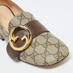 Pre Owned Gucci Beige/Brown GG Sumpreme Canvas and Leather Block Heel Pumps Size 39