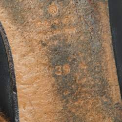 Pre Owned Gucci Black Leather and Fur Tiger Embroidered Princetown Mules Size 39