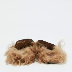 Pre Owned Gucci Black Leather and Fur Tiger Embroidered Princetown Mules Size 39