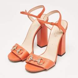 Gucci Orange Leather Claudie Ankle Strap Sandals Size 36