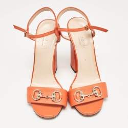 Gucci Orange Leather Claudie Ankle Strap Sandals Size 36