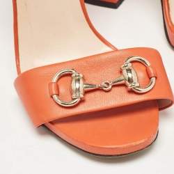 Gucci Orange Leather Claudie Ankle Strap Sandals Size 36