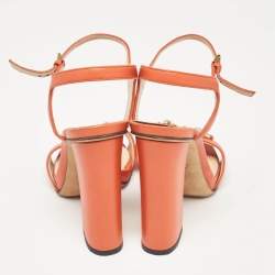 Gucci Orange Leather Claudie Ankle Strap Sandals Size 36