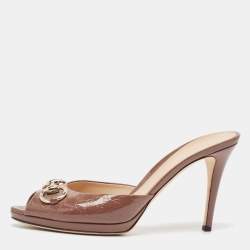 Pre Owned Gucci Brown Guccissima Patent Leather Hollywood Slide Sandals Size 40