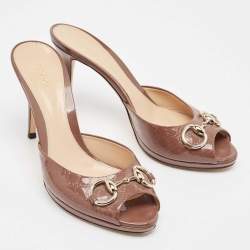 Pre Owned Gucci Brown Guccissima Patent Leather Hollywood Slide Sandals Size 40
