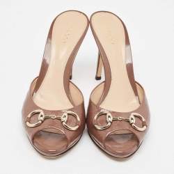 Pre Owned Gucci Brown Guccissima Patent Leather Hollywood Slide Sandals Size 40