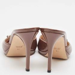 Pre Owned Gucci Brown Guccissima Patent Leather Hollywood Slide Sandals Size 40