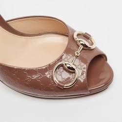 Pre Owned Gucci Brown Guccissima Patent Leather Hollywood Slide Sandals Size 40