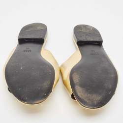 Pre Owned Gucci Gold Leather Crystal Embellished Horsebit Flat Slides Size 39