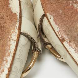 Pre Owned Gucci Cream GG Leather Pointed Toe Mules Size 38.5