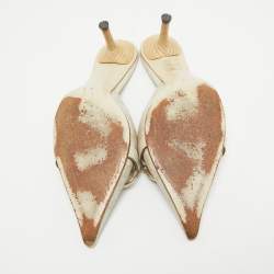 Pre Owned Gucci Cream GG Leather Pointed Toe Mules Size 38.5