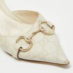 Pre Owned Gucci Cream GG Leather Pointed Toe Mules Size 38.5