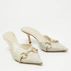 Pre Owned Gucci Cream GG Leather Pointed Toe Mules Size 38.5