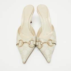 Pre Owned Gucci Cream GG Leather Pointed Toe Mules Size 38.5