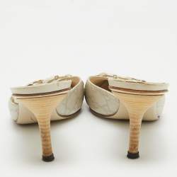 Pre Owned Gucci Cream GG Leather Pointed Toe Mules Size 38.5