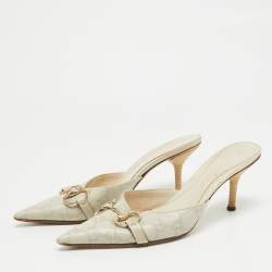 Pre Owned Gucci Cream GG Leather Pointed Toe Mules Size 38.5