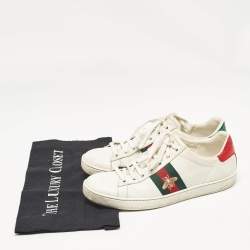 Gucci White Leather Bee Embroidered Ace Sneakers Size 37.5