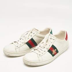 Gucci White Leather Bee Embroidered Ace Sneakers Size 37.5