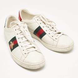 Gucci White Leather Bee Embroidered Ace Sneakers Size 37.5