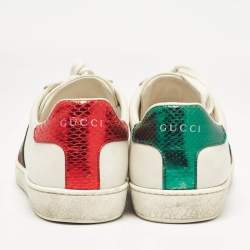 Gucci White Leather Bee Embroidered Ace Sneakers Size 37.5