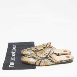 Gucci Black/Gold Brocade Fabric Princetown Flat Mules Size 37
