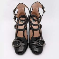 Pre Owned Gucci Black Brogue Patent Leather Queencore Dionysus Embellished Sandals Size 38