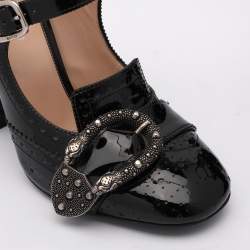 Pre Owned Gucci Black Brogue Patent Leather Queencore Dionysus Embellished Sandals Size 38