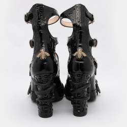 Pre Owned Gucci Black Brogue Patent Leather Queencore Dionysus Embellished Sandals Size 38