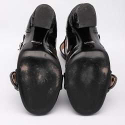 Pre Owned Gucci Black Brogue Patent Leather Queencore Dionysus Embellished Sandals Size 38