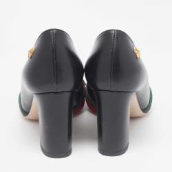 Gucci Black Leather Web Bow Block Heel Pumps 35.5