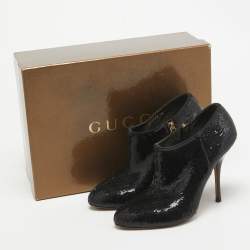 Pre Owned Gucci Black Sequins Ankle Booties Size 36