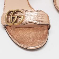 Pre Owned Gucci Metallic Foil Leather GG Marmont Block Heel Ankle Strap Sandals 38.5