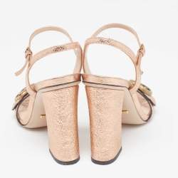 Pre Owned Gucci Metallic Foil Leather GG Marmont Block Heel Ankle Strap Sandals 38.5