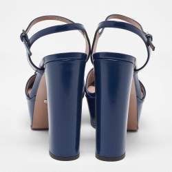 Gucci Blue Patent Leather Claudie Ankle Strap Sandals Size 37.5