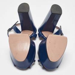 Gucci Blue Patent Leather Claudie Ankle Strap Sandals Size 37.5