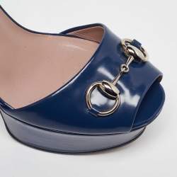 Gucci Blue Patent Leather Claudie Ankle Strap Sandals Size 37.5