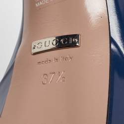 Gucci Blue Patent Leather Claudie Ankle Strap Sandals Size 37.5