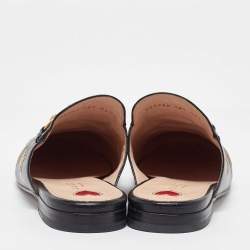Gucci Black Leather Star and Bee Embroidered Princetown Mules Size 38.5